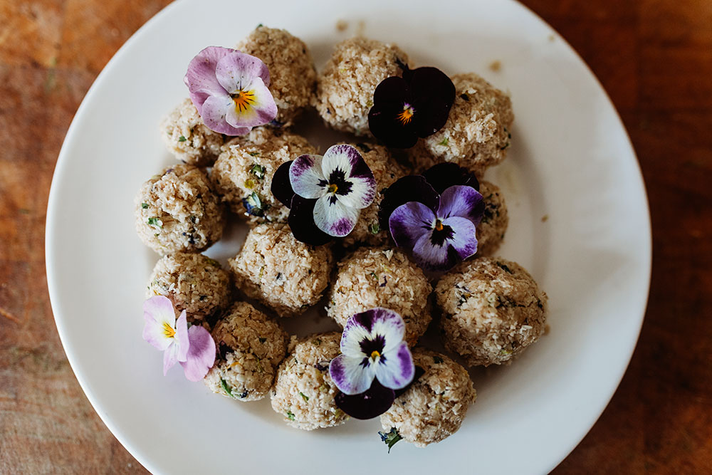 Coconut Balls with Violas & Pansies
