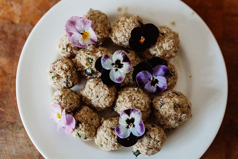 Coconut Balls with Violas & Pansies
