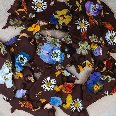 Chocolate Bark with Edible Spring Flowers
