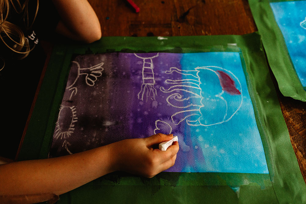 Jellyfish Art using watercolours, chalk & Oil pastels!